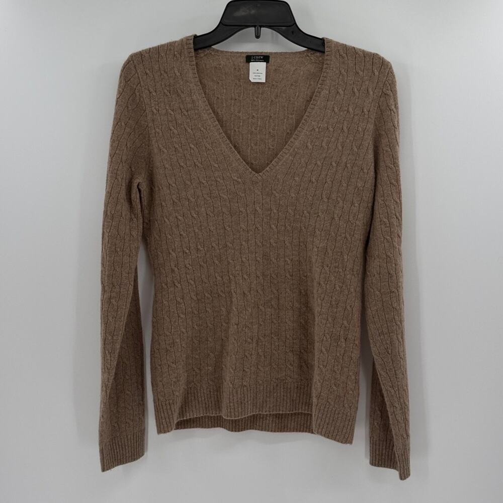 J. Crew Women's 100% Cashmere Cable Knit V-neck Sweater - Tan - Medium - Picture 2 of 5